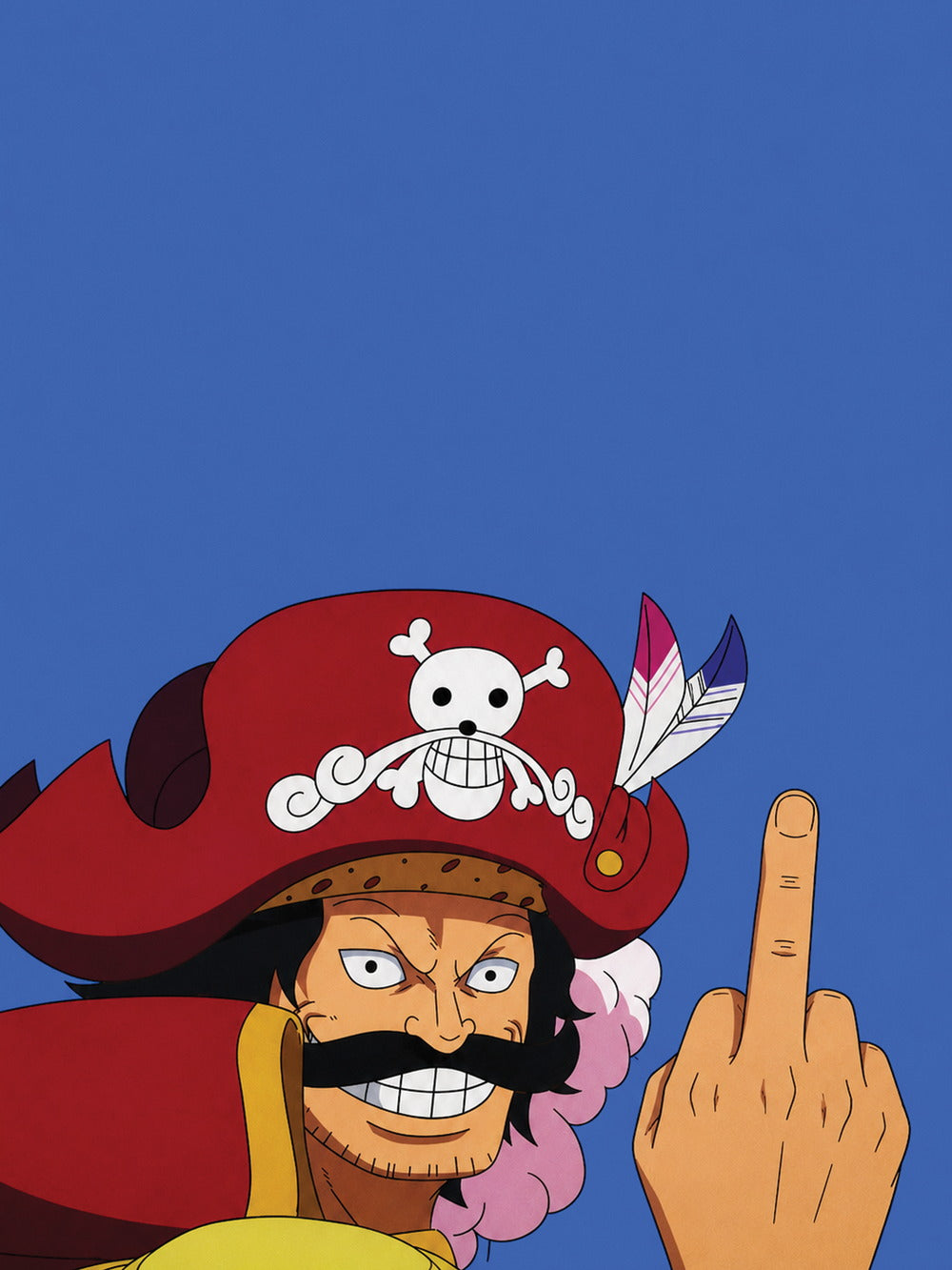 Vibrant poster artwork featuring Gold D. Roger, the Pirate King, against a bright blue background.