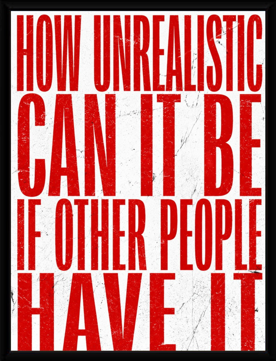 The poster framed with a sleek, modern black frame that enhances its bold design.