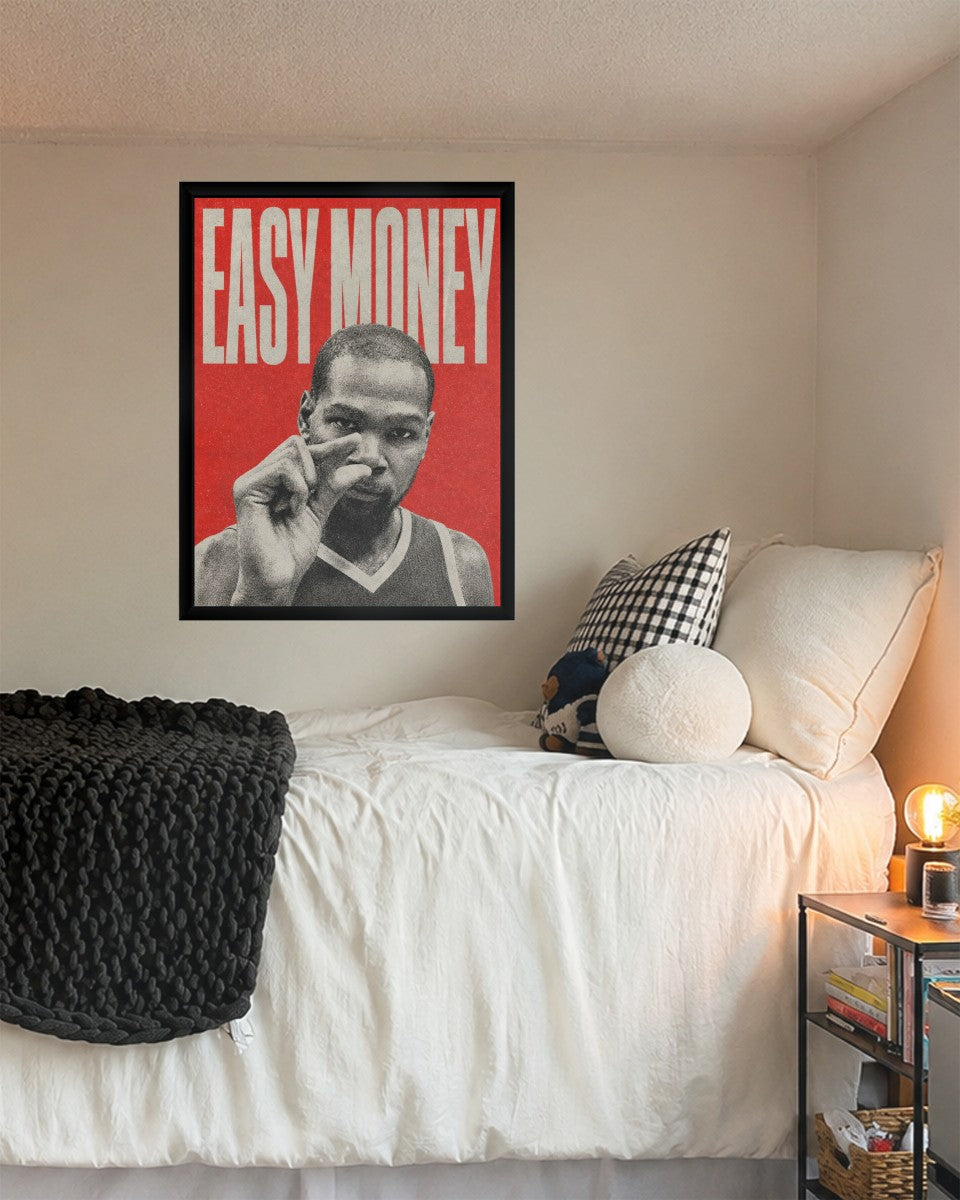 Kevin Durant Easy Money poster displayed in a stylish room setting.