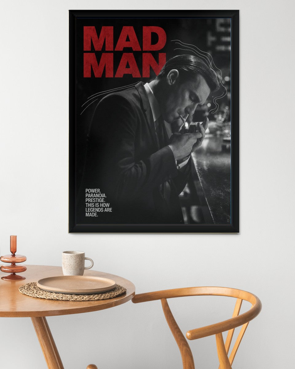 A stylish setting with the Don Draper poster, showing its impact as a statement piece in the space.