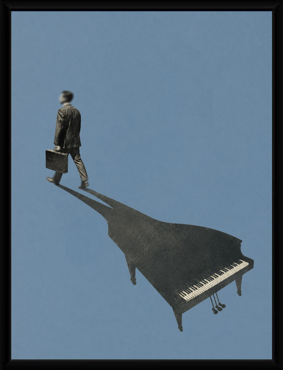 Framed poster of the Piano Man artwork showcased elegantly in a modern setting.