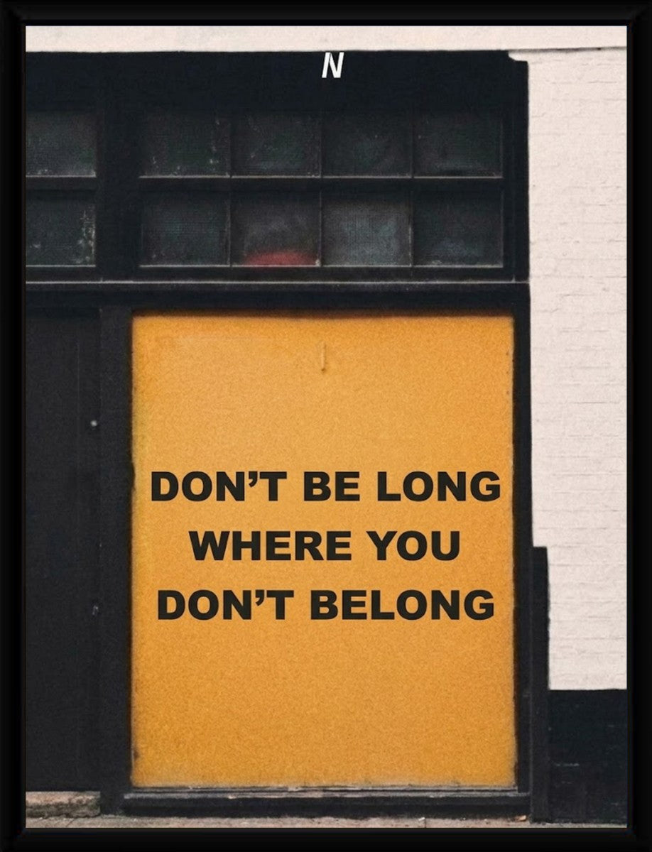 The 'Don't Be Long' poster displayed in a sleek, modern frame highlighting its vibrant colors.