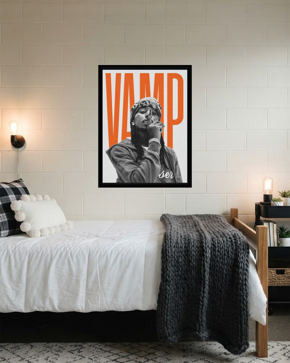 The VAMP poster positioned in a creative workspace, enhancing the artistic atmosphere.