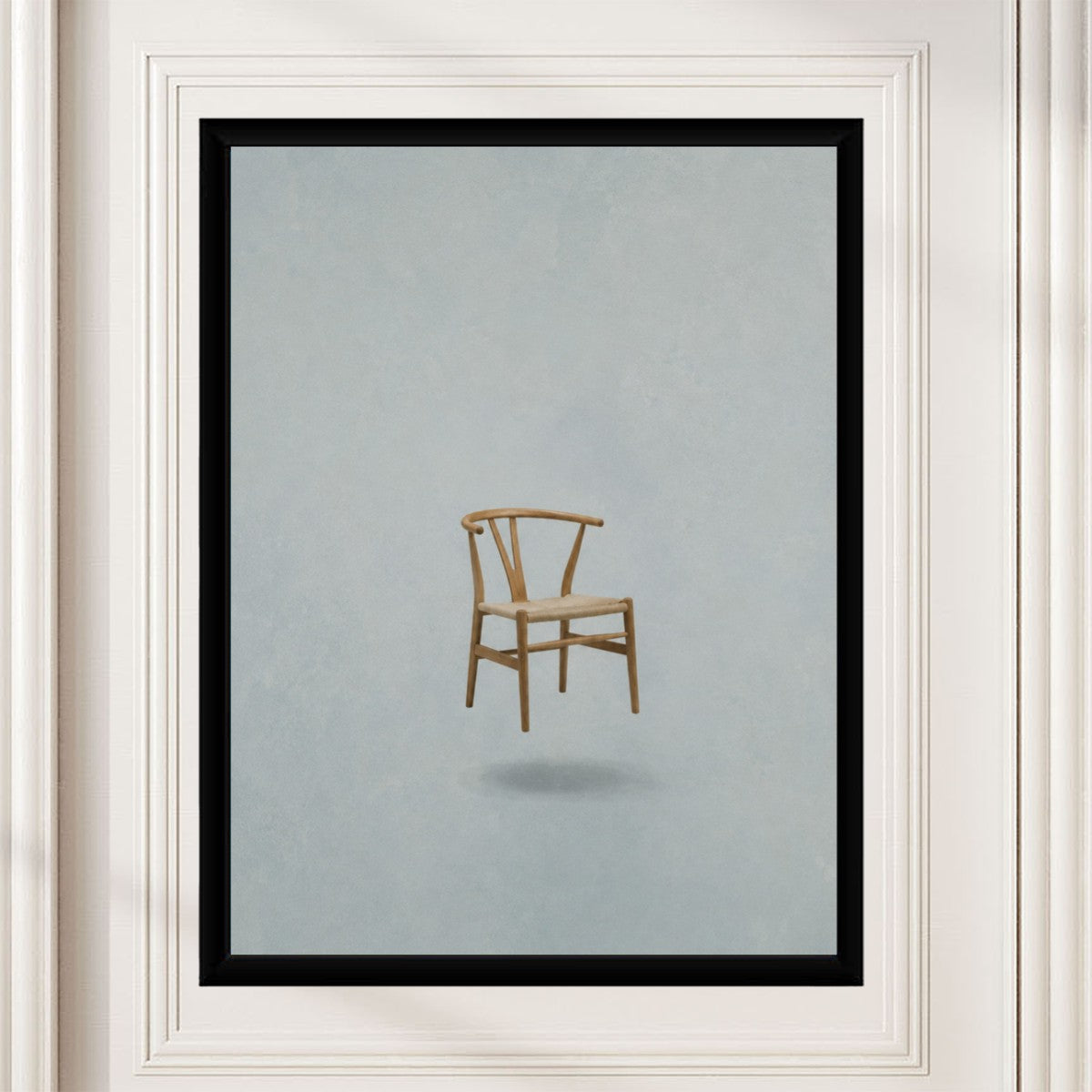 Floating Chair Poster showcased in a contemporary workspace.