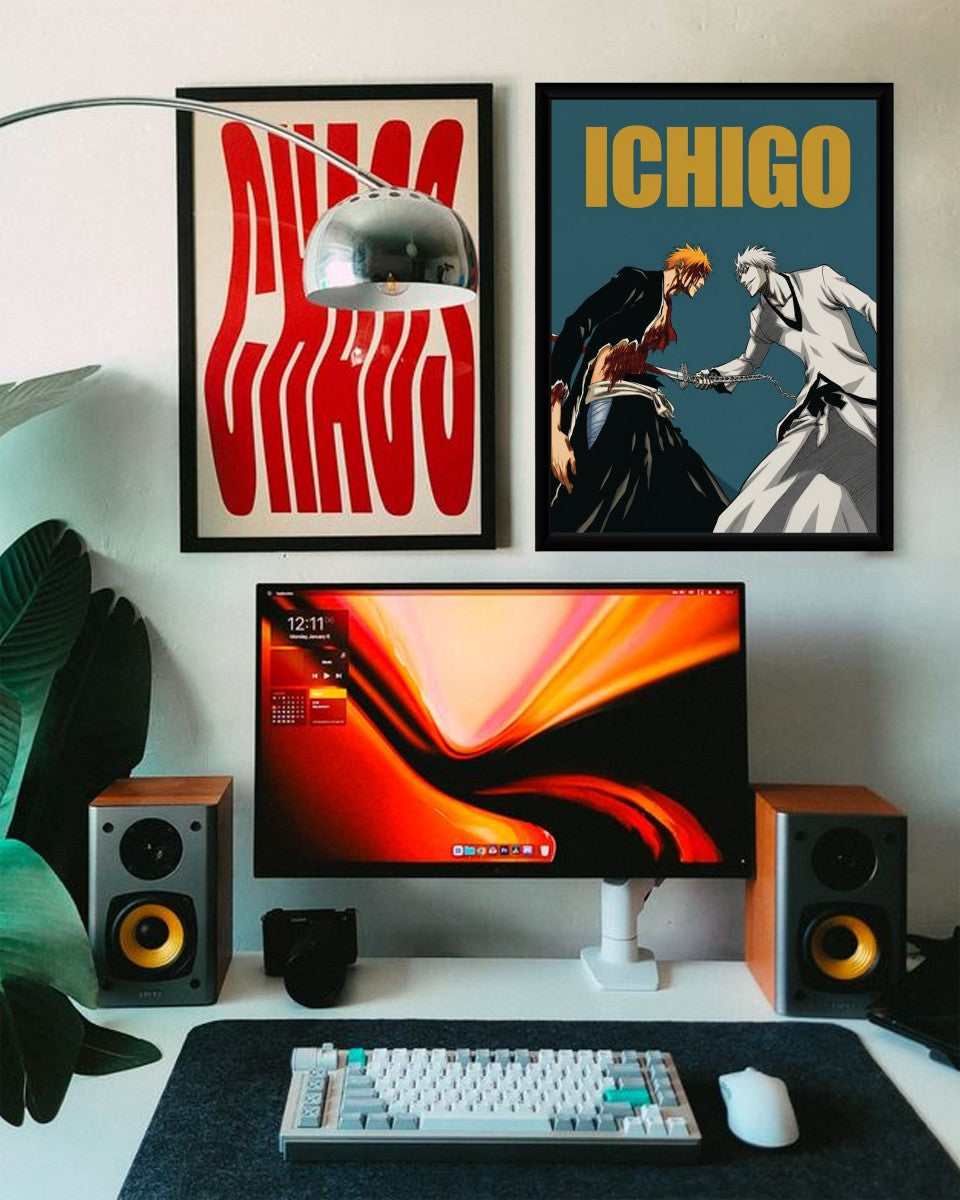 The Ichigo Kurosaki poster set in a modern space, emphasizing its eye-catching battle scene.