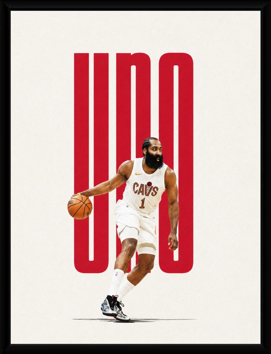 Framed version of the James Harden poster presented in a sleek black frame.