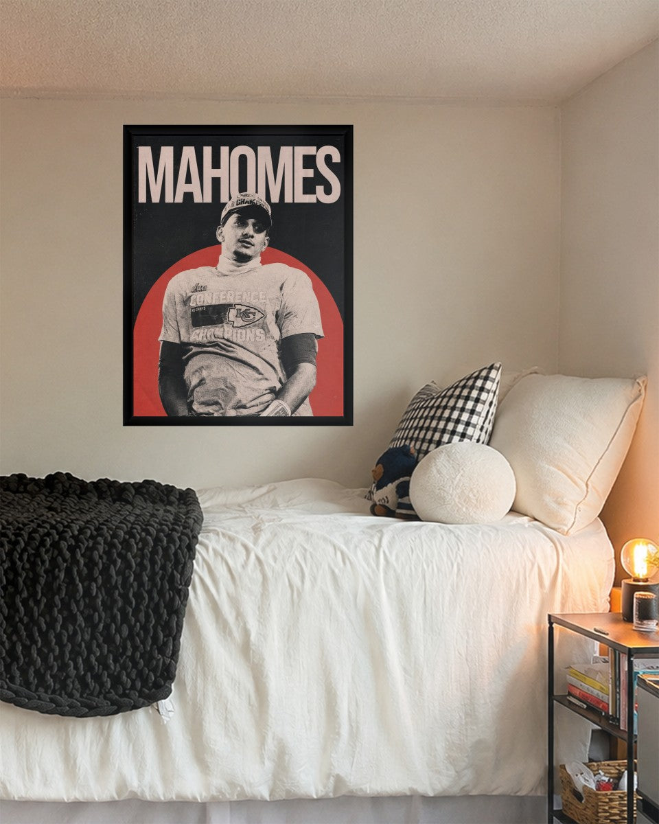 Patrick Mahomes poster styled in a vibrant sports-themed decor setting.