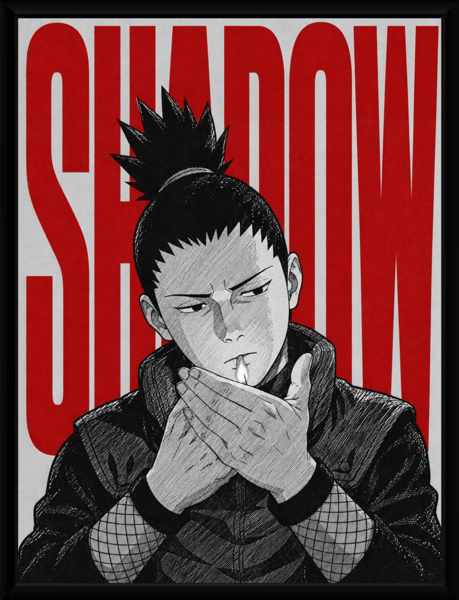 Shikamaru Nara poster presented in a stylish black frame, highlighting the vivid colors and striking design.
