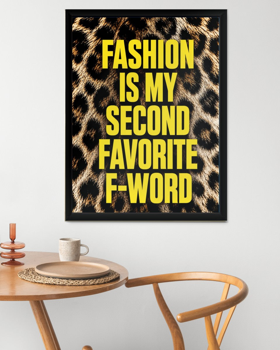 The poster in a trendy mockup setting, showcasing how it enhances the room's aesthetic with its bold statement.