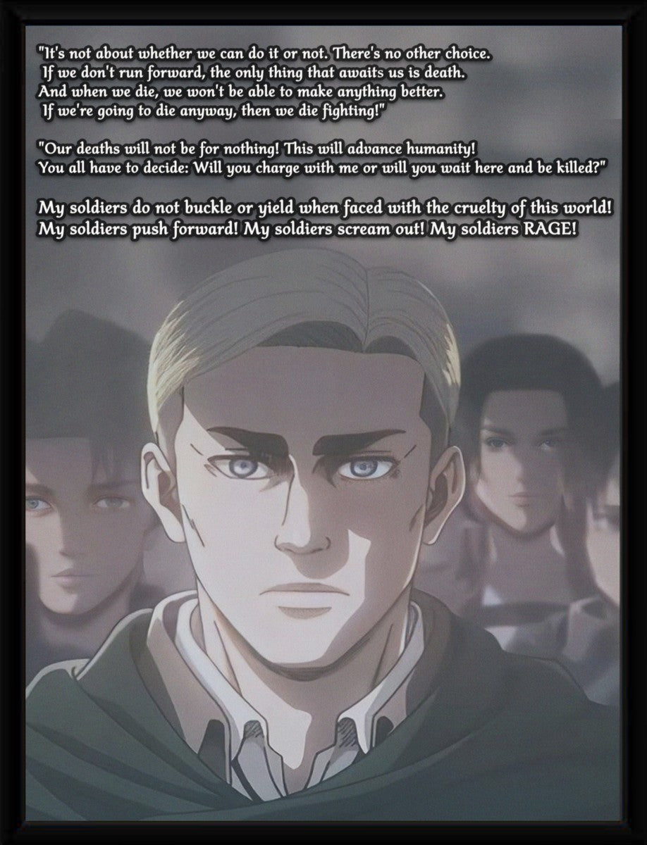 Framed poster of Erwin Smith showcasing his determined expression and motivational quote.