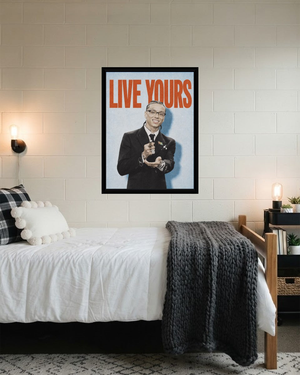 A colorful display of the Central Cee Live Yours poster in a stylish mockup environment.