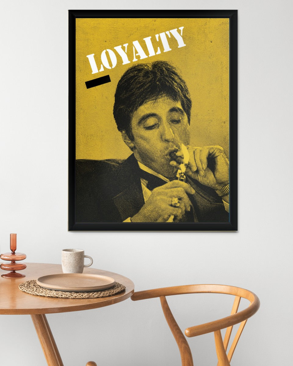 Al Pacino Loyalty poster set against a stylishly decorated background, highlighting its vivid colors.