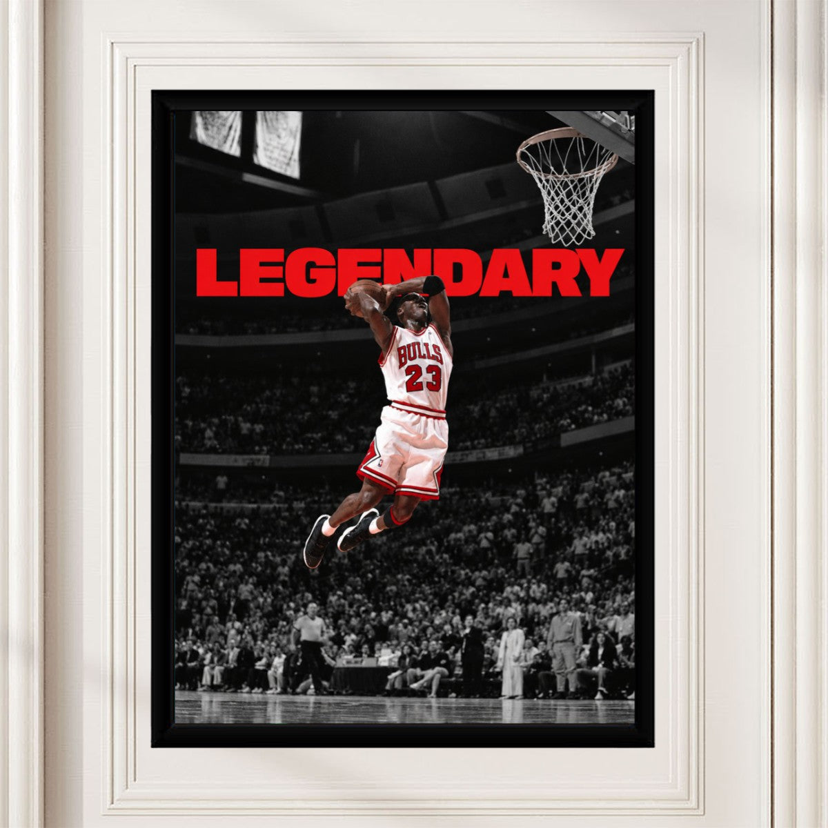Michael Jordan Legendary Poster displayed in a modern setting, adding an energetic feel to the room.