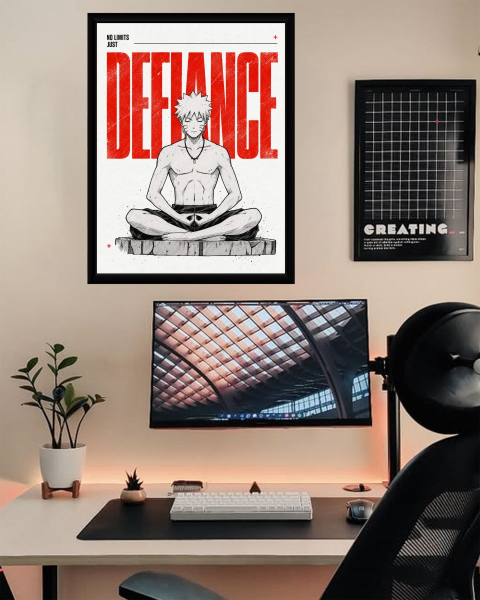 Naruto Defiance Poster displayed on an artistic wall in a thoughtfully designed space.