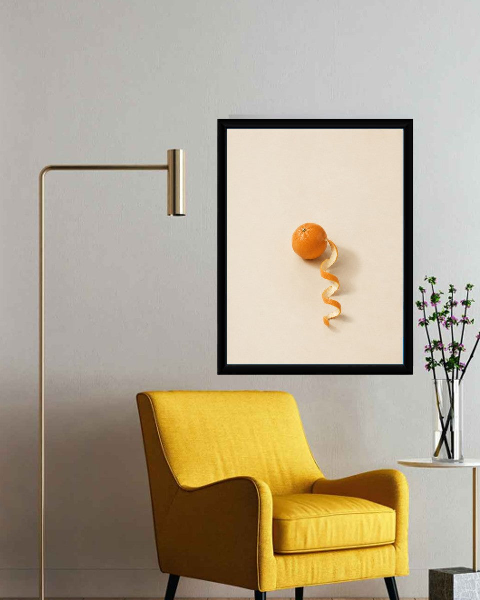 The orange fruit poster displayed in a bright and airy office setting.