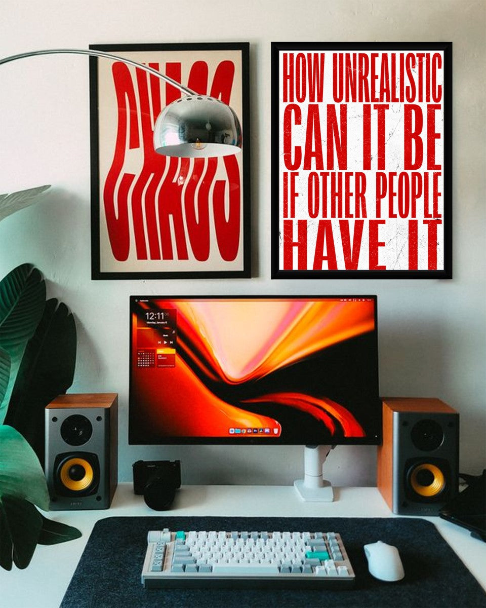 The poster displayed in a stylish office setting, complementing modern decor.