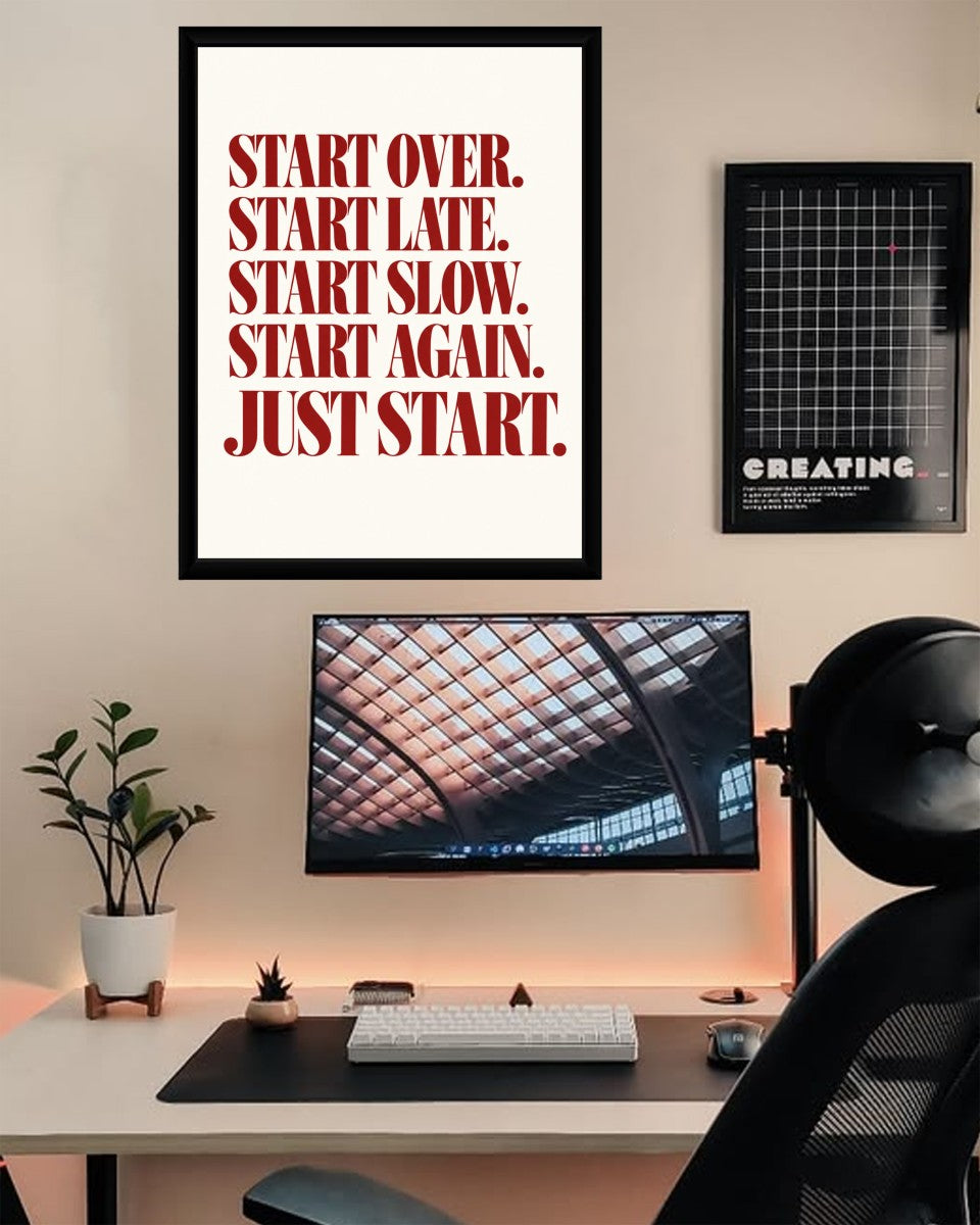 The poster elegantly presented in a workspace setup, inspiring creativity and focus.