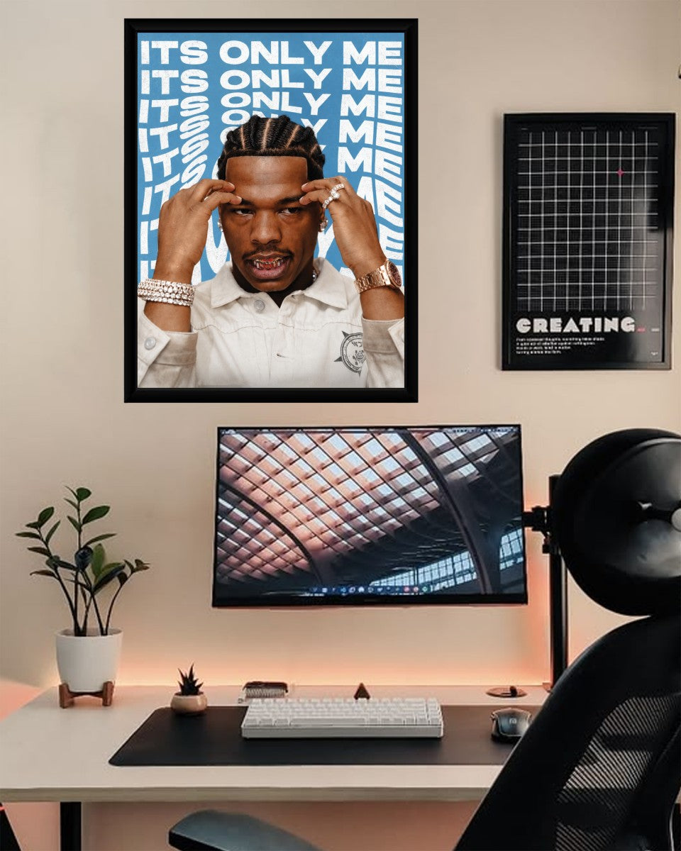 Lil Baby poster in a styled room setting, emphasizing its colorful design.
