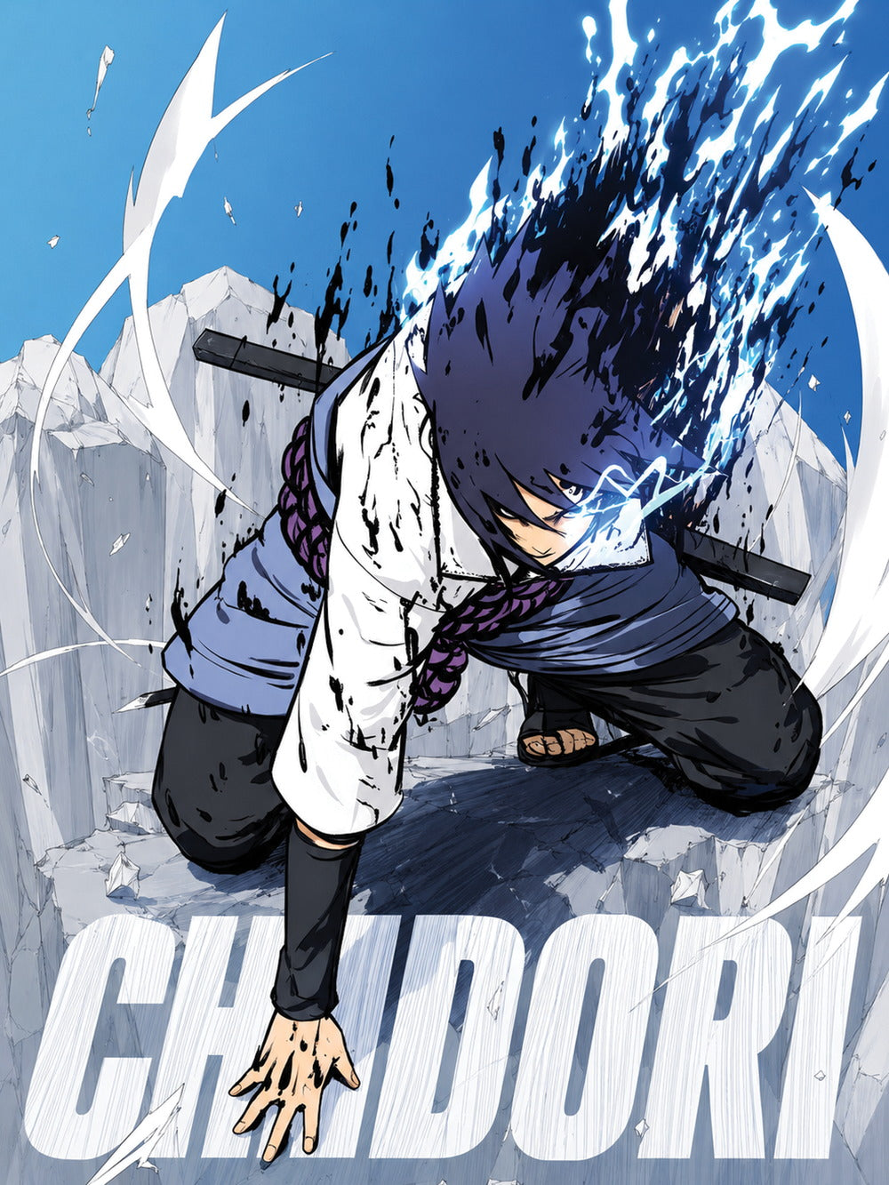 Dynamic poster artwork featuring Sasuke unleashing his Chidori.