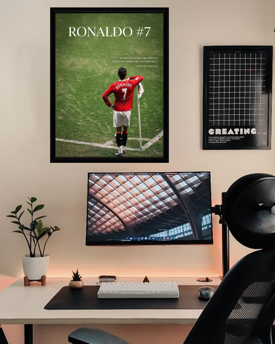 The Ronaldo poster elegantly presented in a contemporary space, enhancing the mood with its inspirational message.