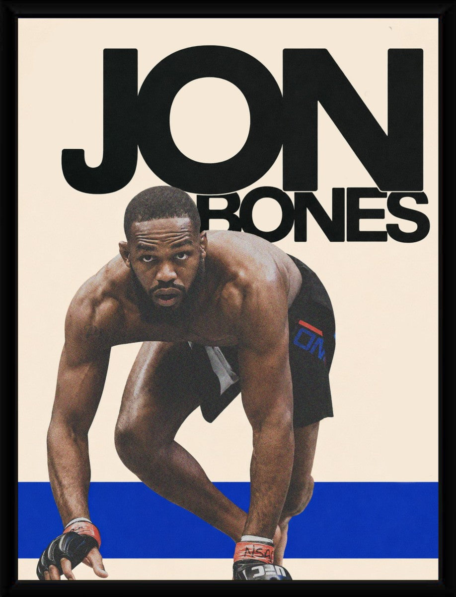 Framed Jon Jones poster displayed elegantly.