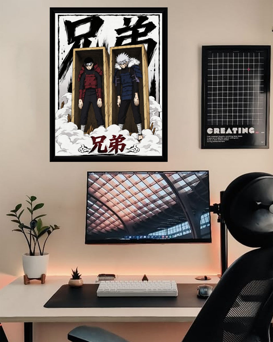 The Hashirama and Tobirama poster elegantly presented in a curated space, highlighting its anime theme.