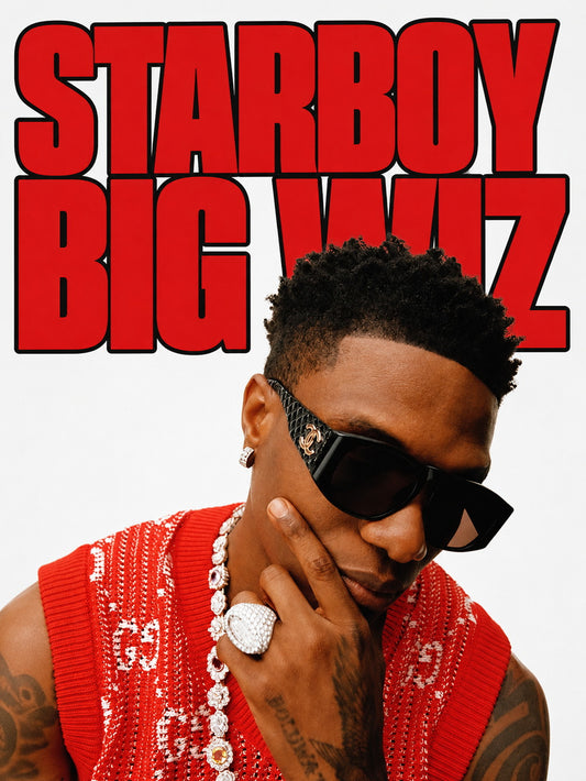 Wizkid Starboy poster featuring the text 'STARBOY BIG WIZ' with vibrant colors.