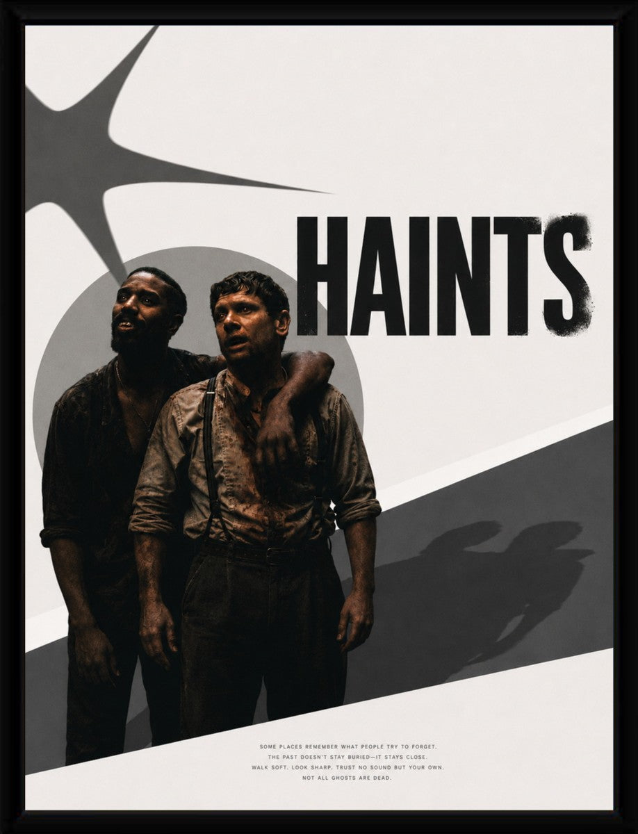 Sinners poster displayed elegantly in a modern black frame.