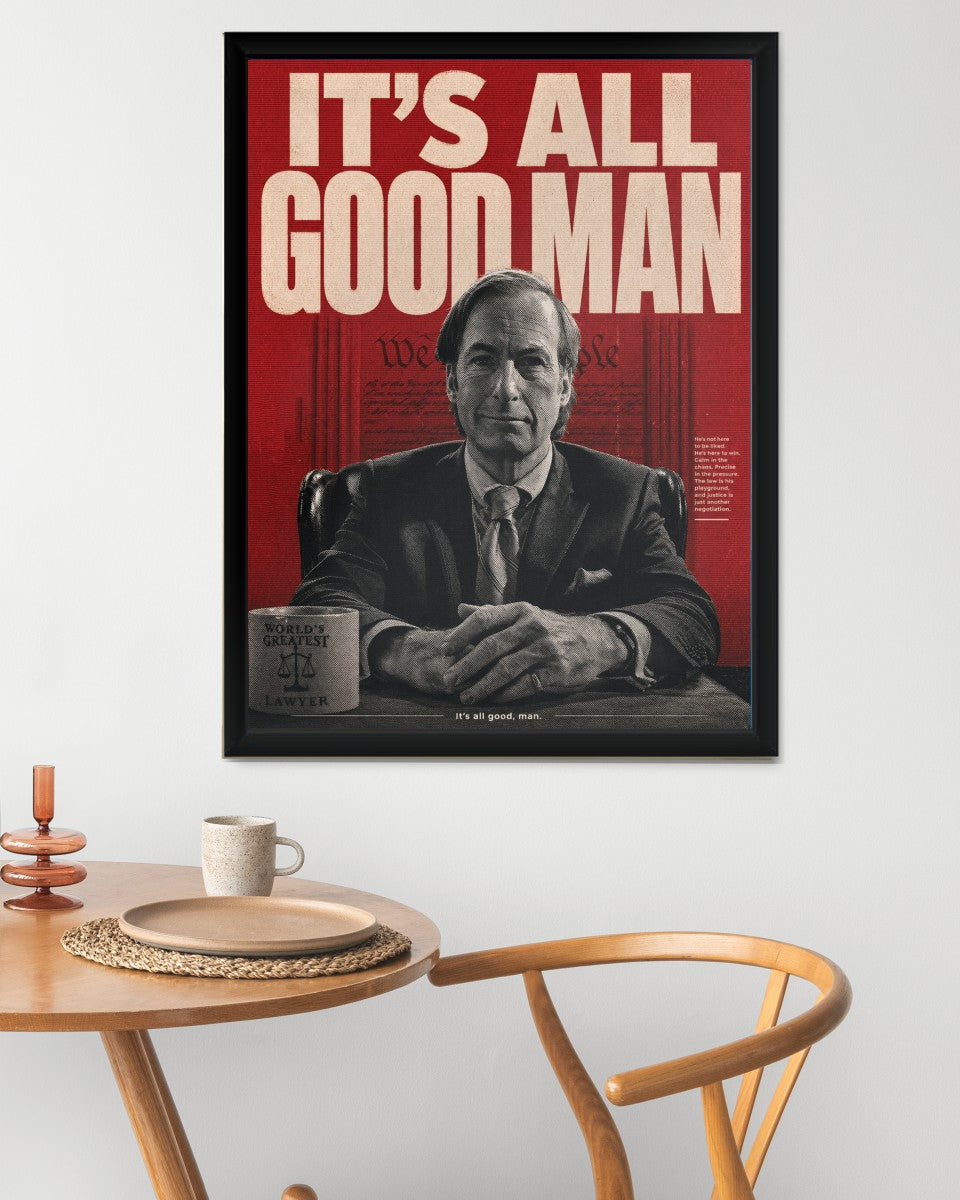 The Saul Goodman poster featured in another mockup environment, highlighting its eye-catching appeal.