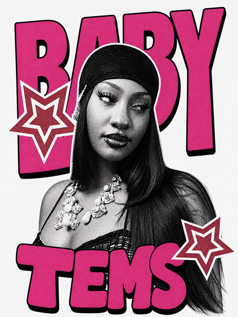 A vibrant poster featuring the text 'BABY TEMS' in a bold design with energetic colors.