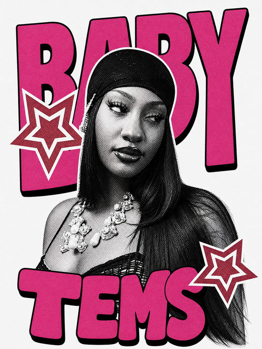 A vibrant poster featuring the text 'BABY TEMS' in a bold design with energetic colors.