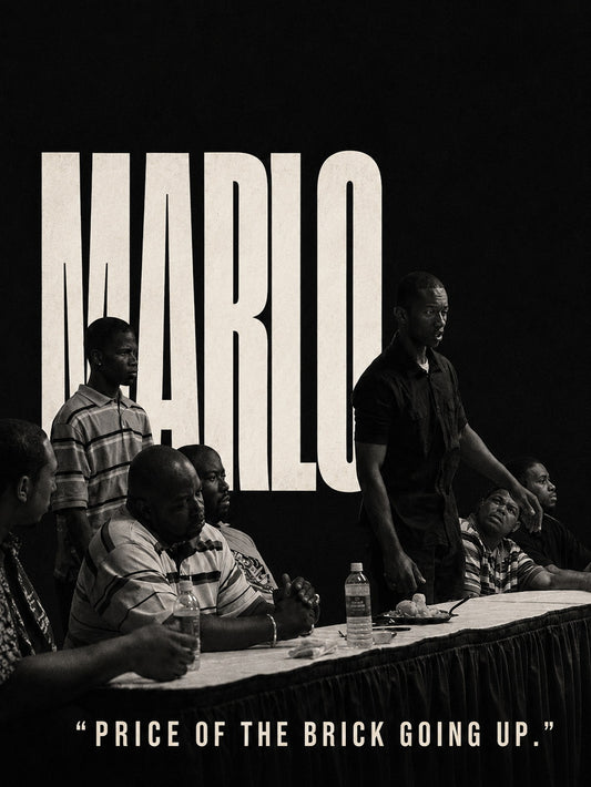 A striking poster featuring Marlo in a dramatic setting with bold typography.