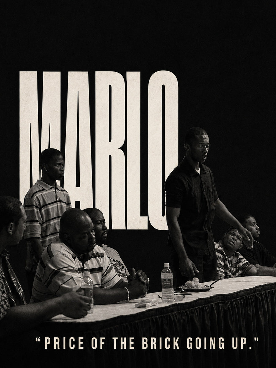 A striking poster featuring Marlo in a dramatic setting with bold typography.