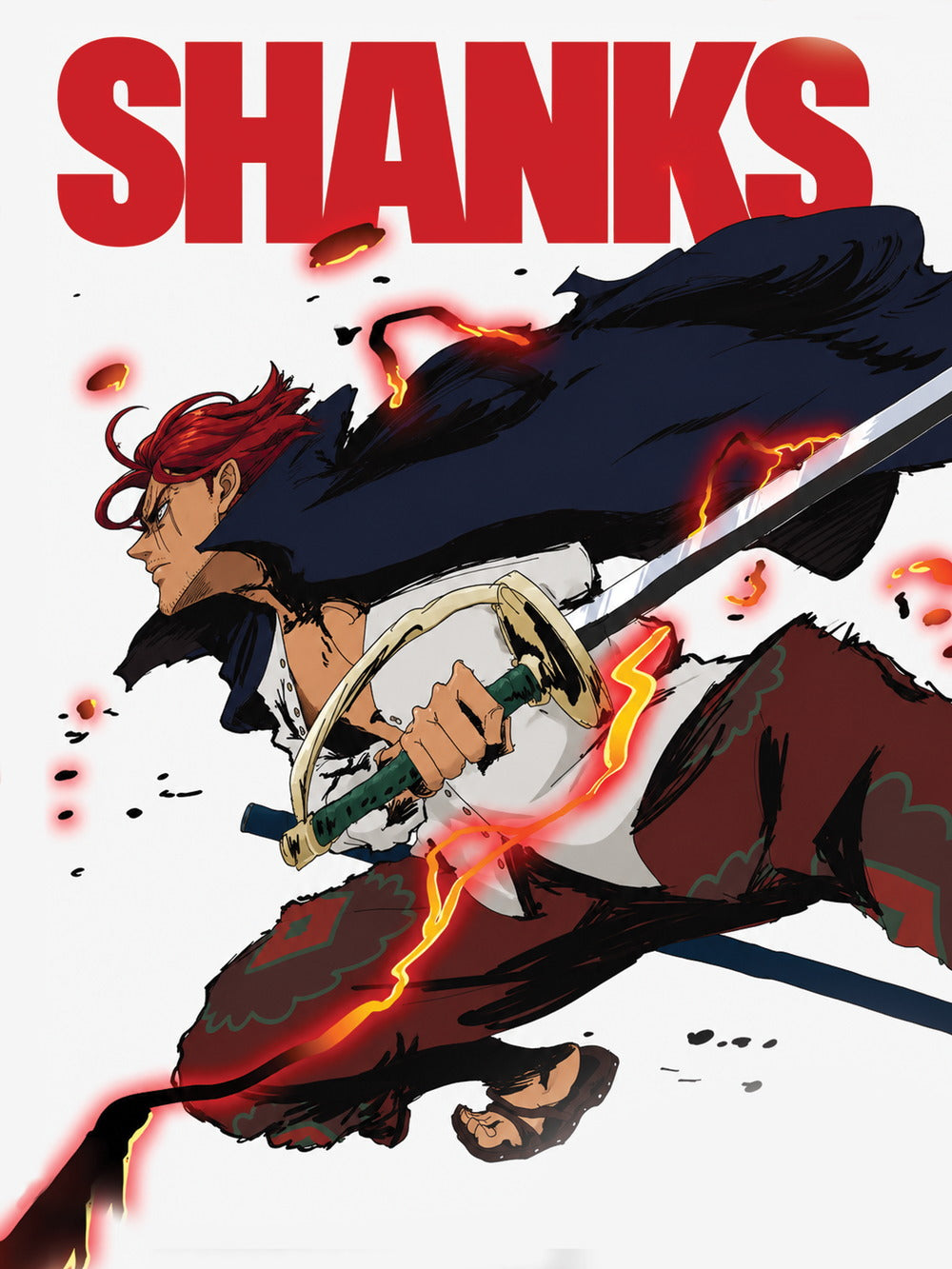 Dynamic artwork of Shanks brandishing his sword in an intense action pose.