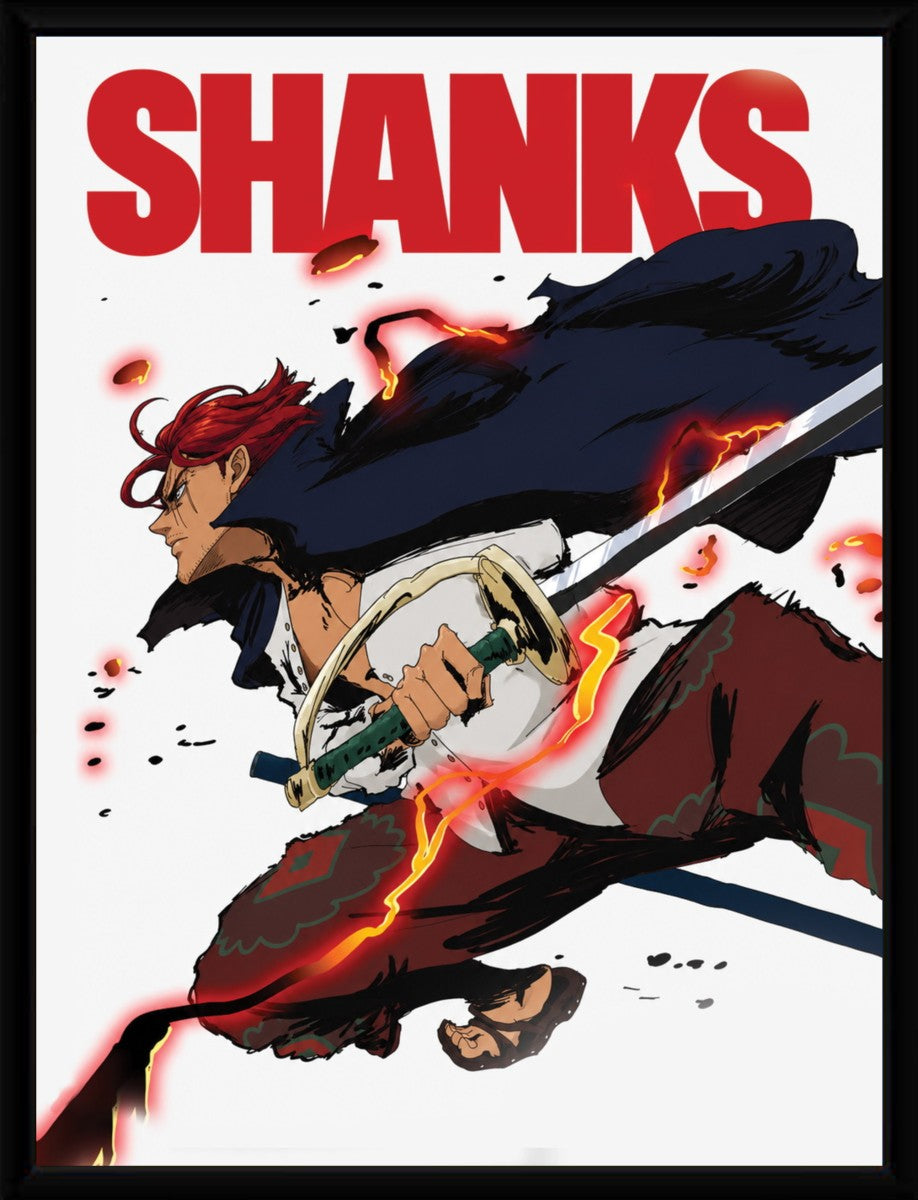 Framed poster of Shanks, showcasing vibrant colors and bold imagery.