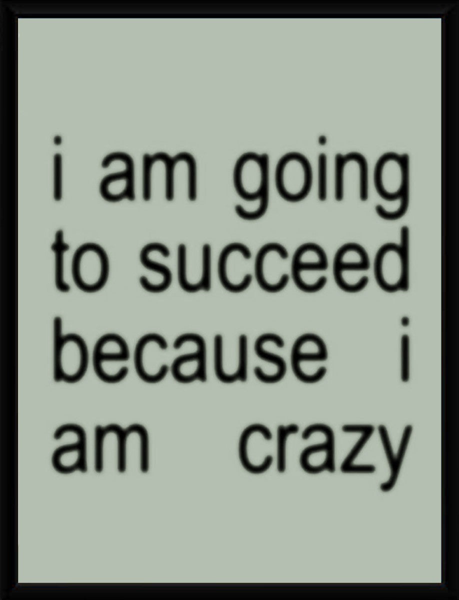 A framed motivational poster displaying the quote 'i am going to succeed because i am crazy' in a clean, modern aesthetic.