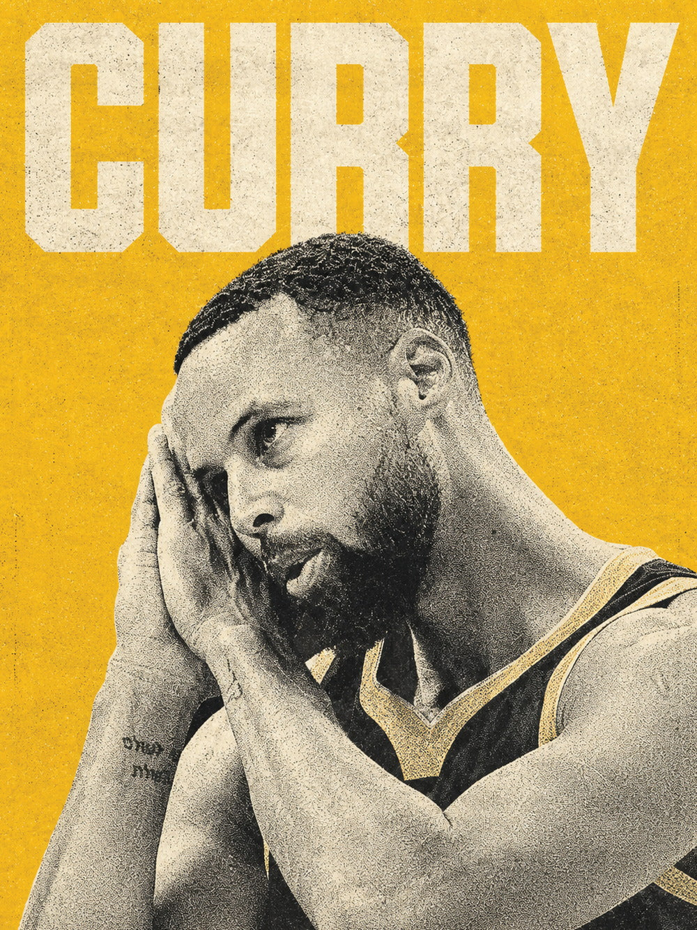 Poster featuring a powerful image of Stephen Curry with bold text 'CURRY' on a yellow background.
