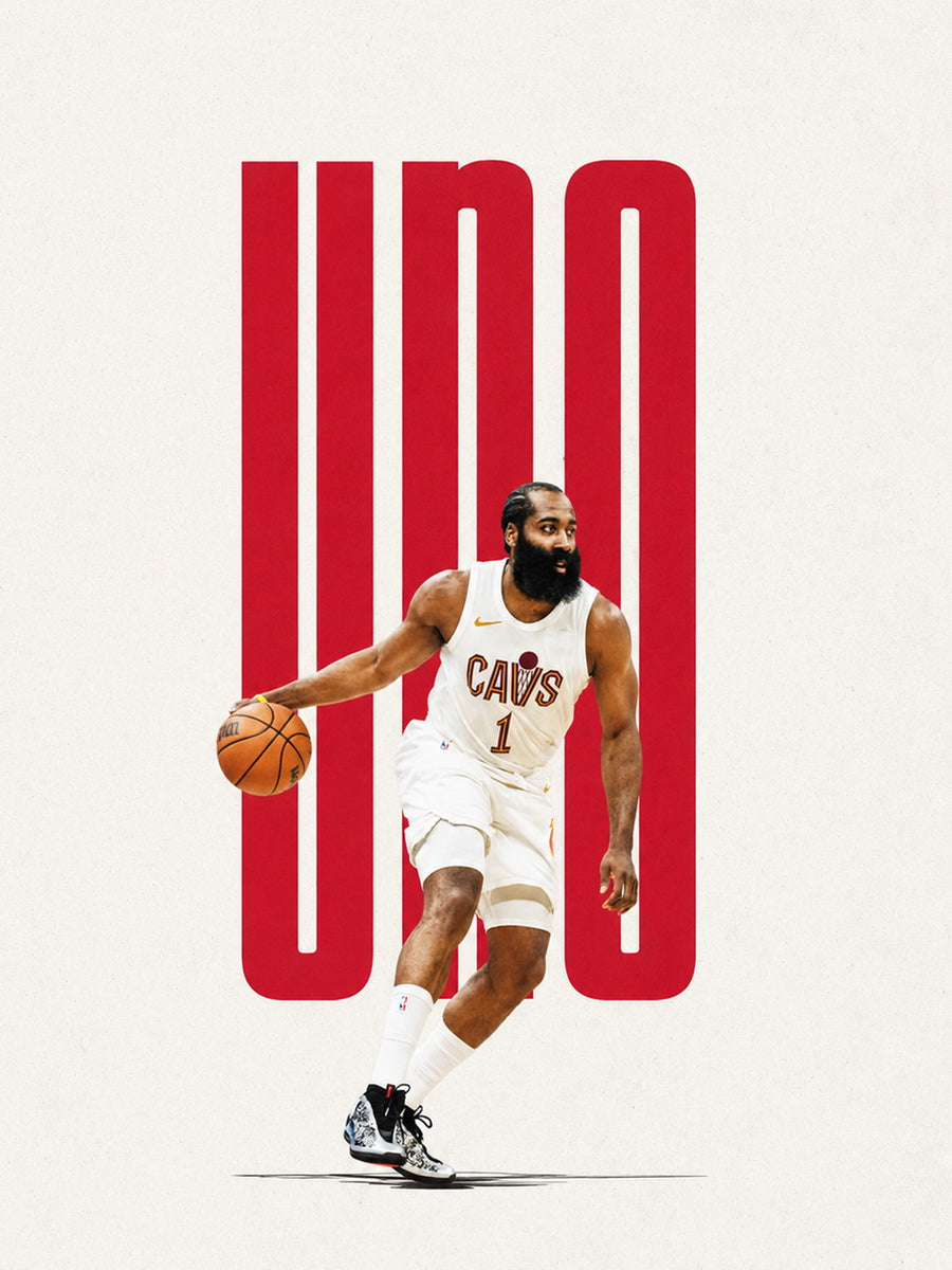 Colorful poster featuring James Harden in action with bold typography.