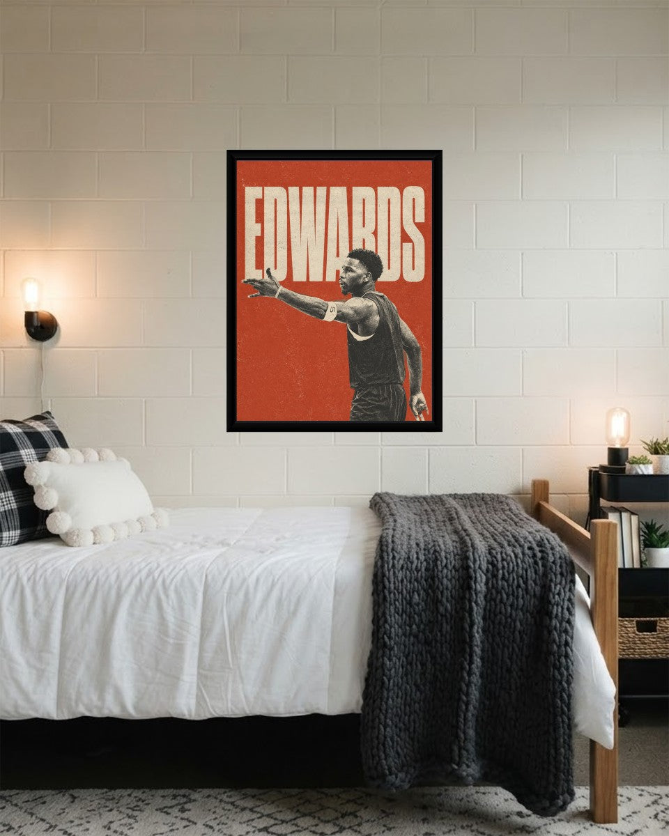 Anthony Edwards poster presented in a stylish room setting, capturing attention with its bold colors.