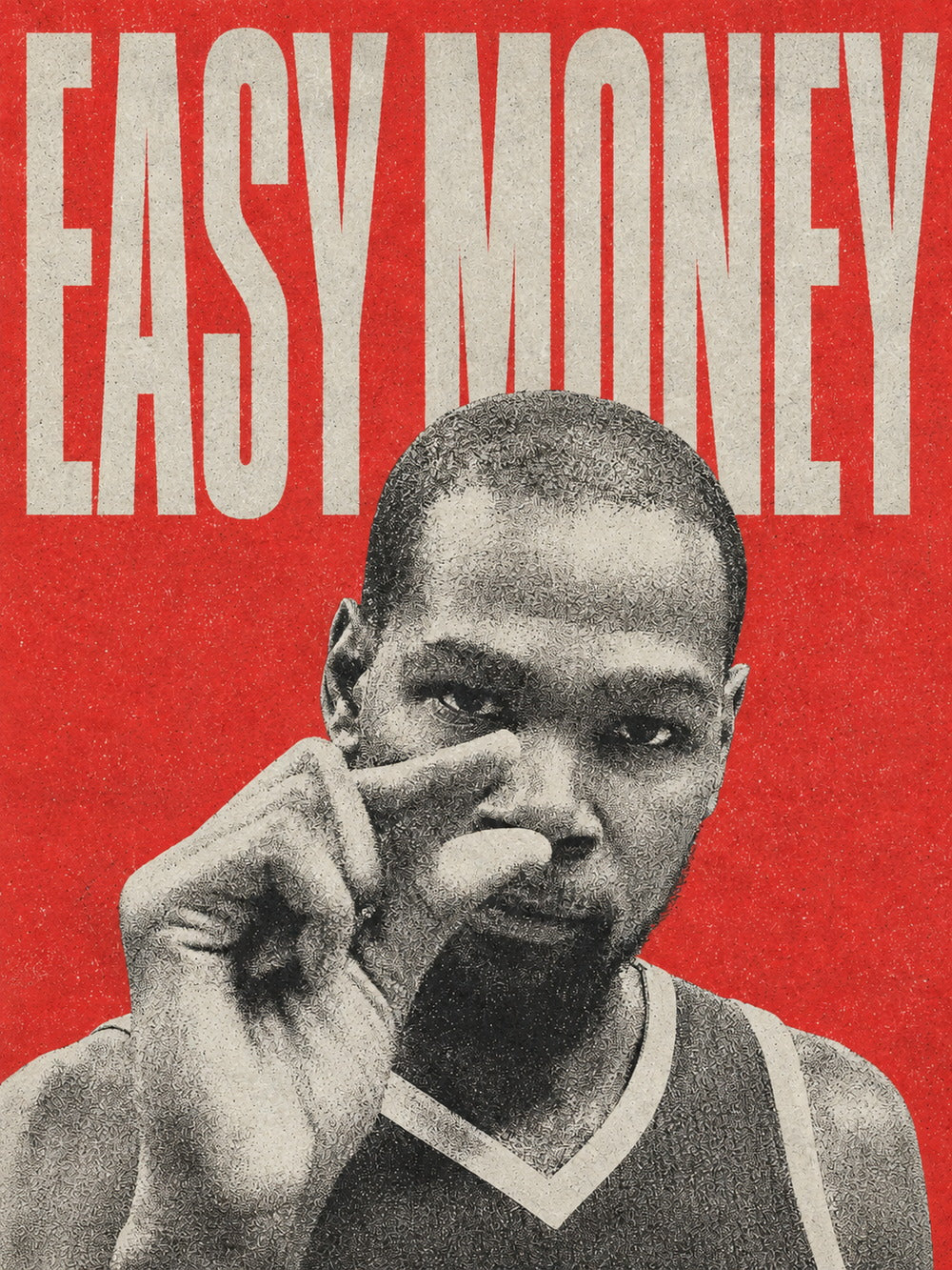 Kevin Durant Easy Money poster featuring a bold red background.