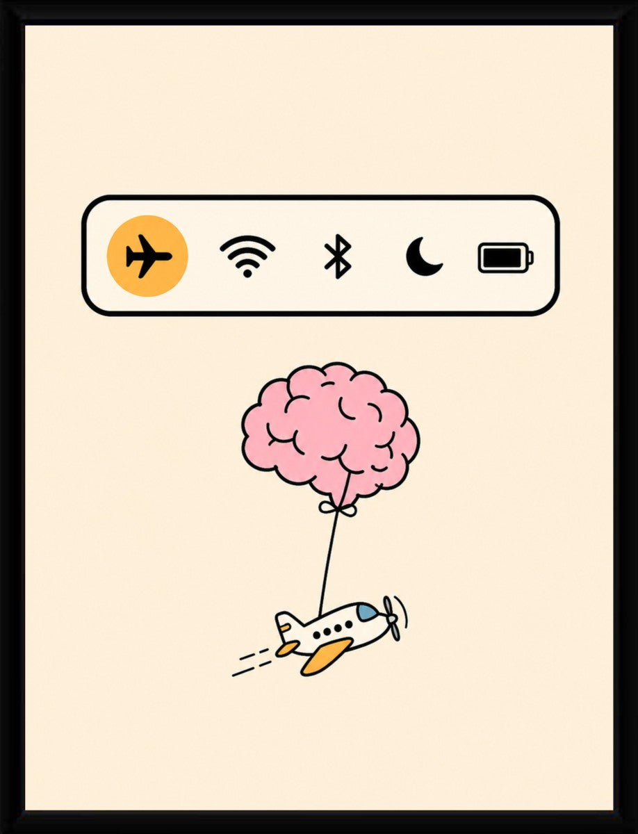 The Airplane Mode Poster displayed in a sleek, modern frame showcasing its charming illustration.