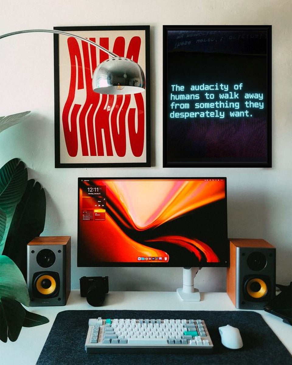 The Audacity of Humans Poster styled in a sophisticated office setting.