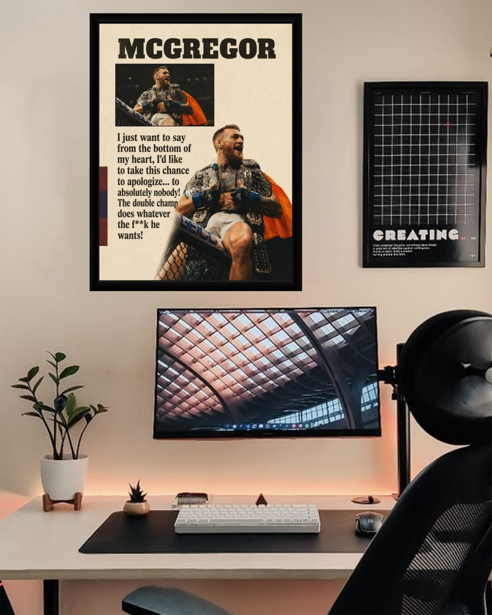 The Conor McGregor poster showcased against a trendy backdrop, highlighting its vibrant colors and dynamic composition.
