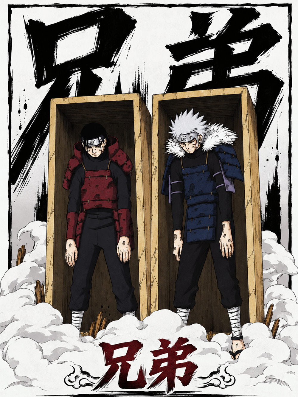 A captivating poster featuring Hashirama and Tobirama, with bold colors and dynamic designs.