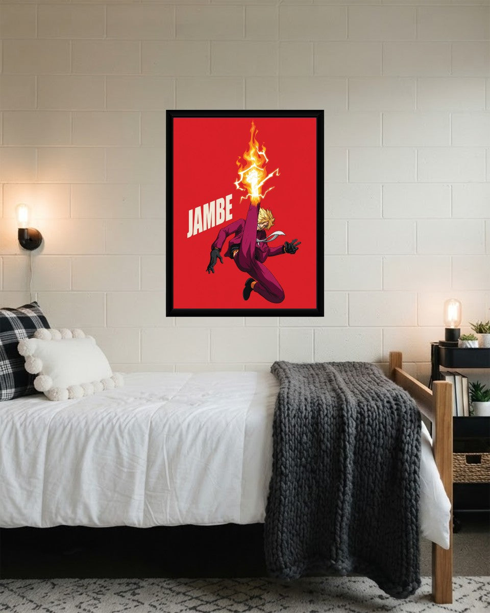 Sanji action poster displayed in a modern living space, emphasizing its bold colors.