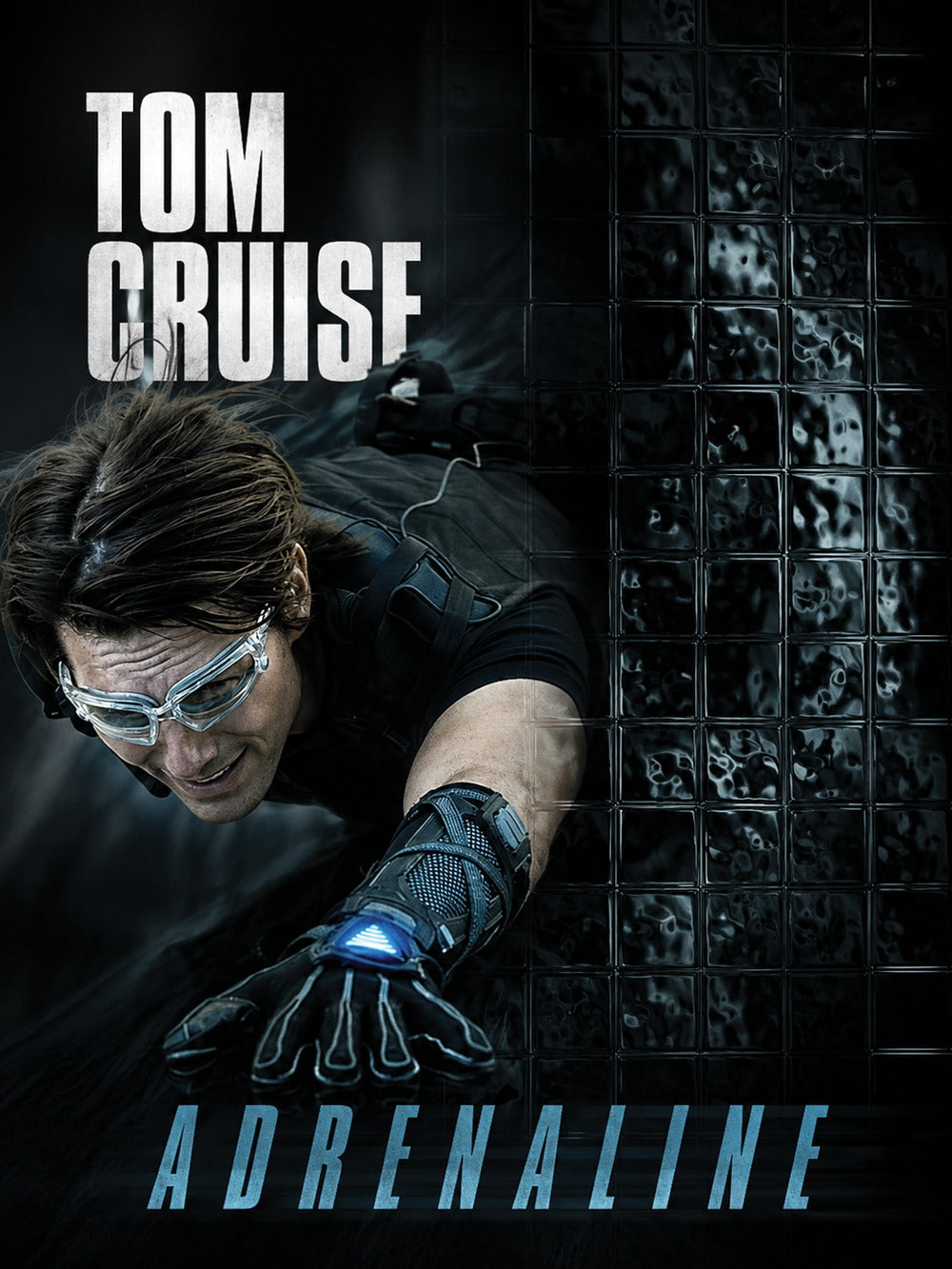 A striking poster of Tom Cruise in an action pose with the word 'ADRENALINE' featured prominently.