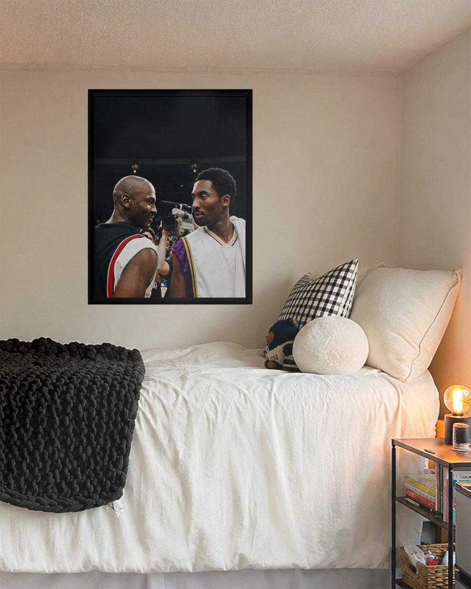 The basketball poster styled in a modern living room setting, emphasizing its energetic design.