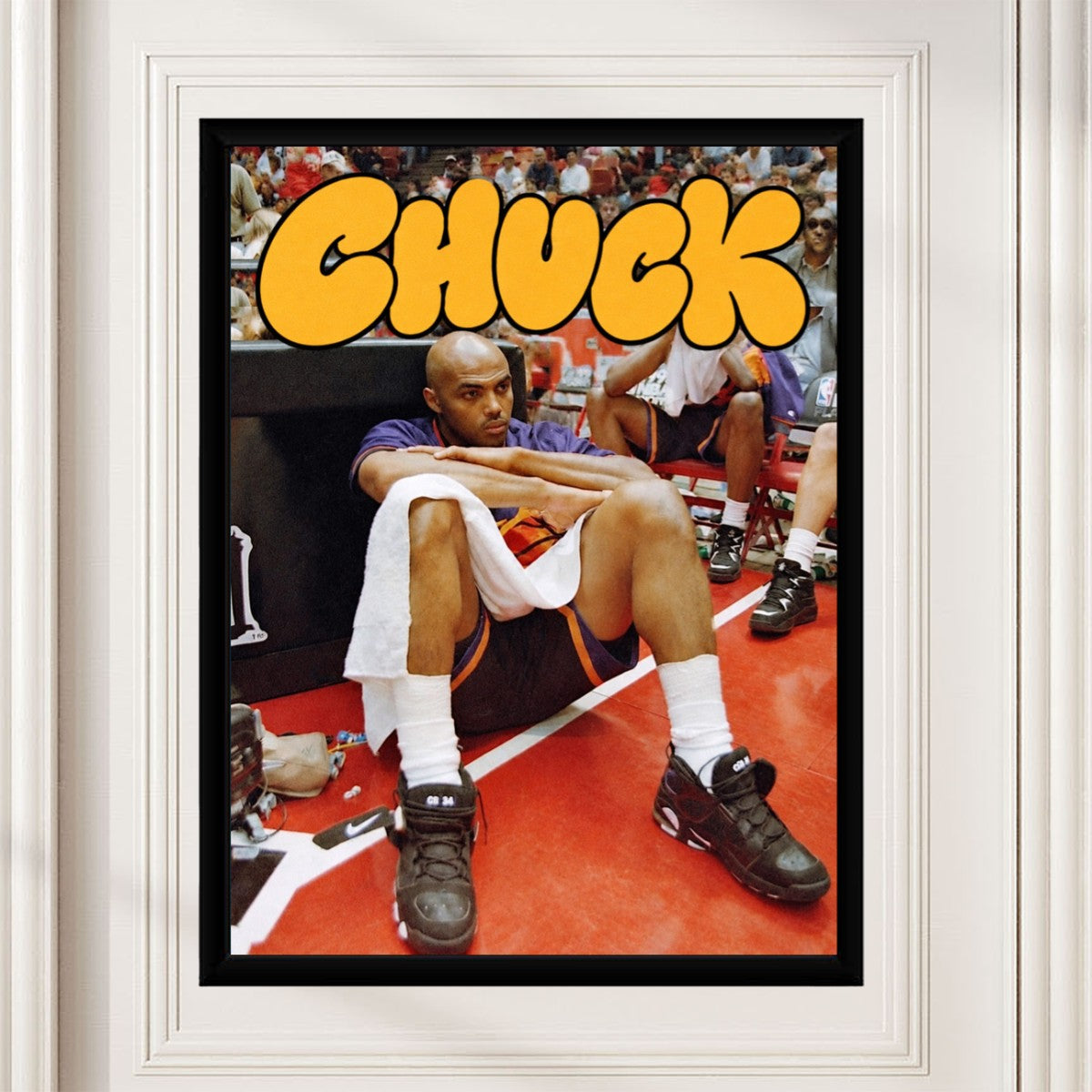 Charles Barkley poster displayed in a styled setting, beautifully highlighting the art's colors and focus.
