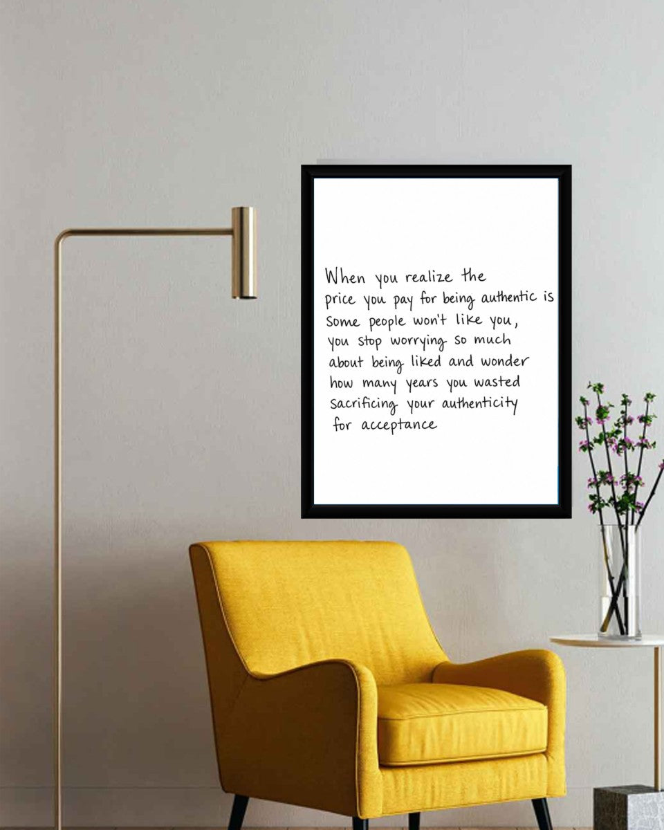 The authenticity and acceptance poster in a bright office setting, inspiring creativity.