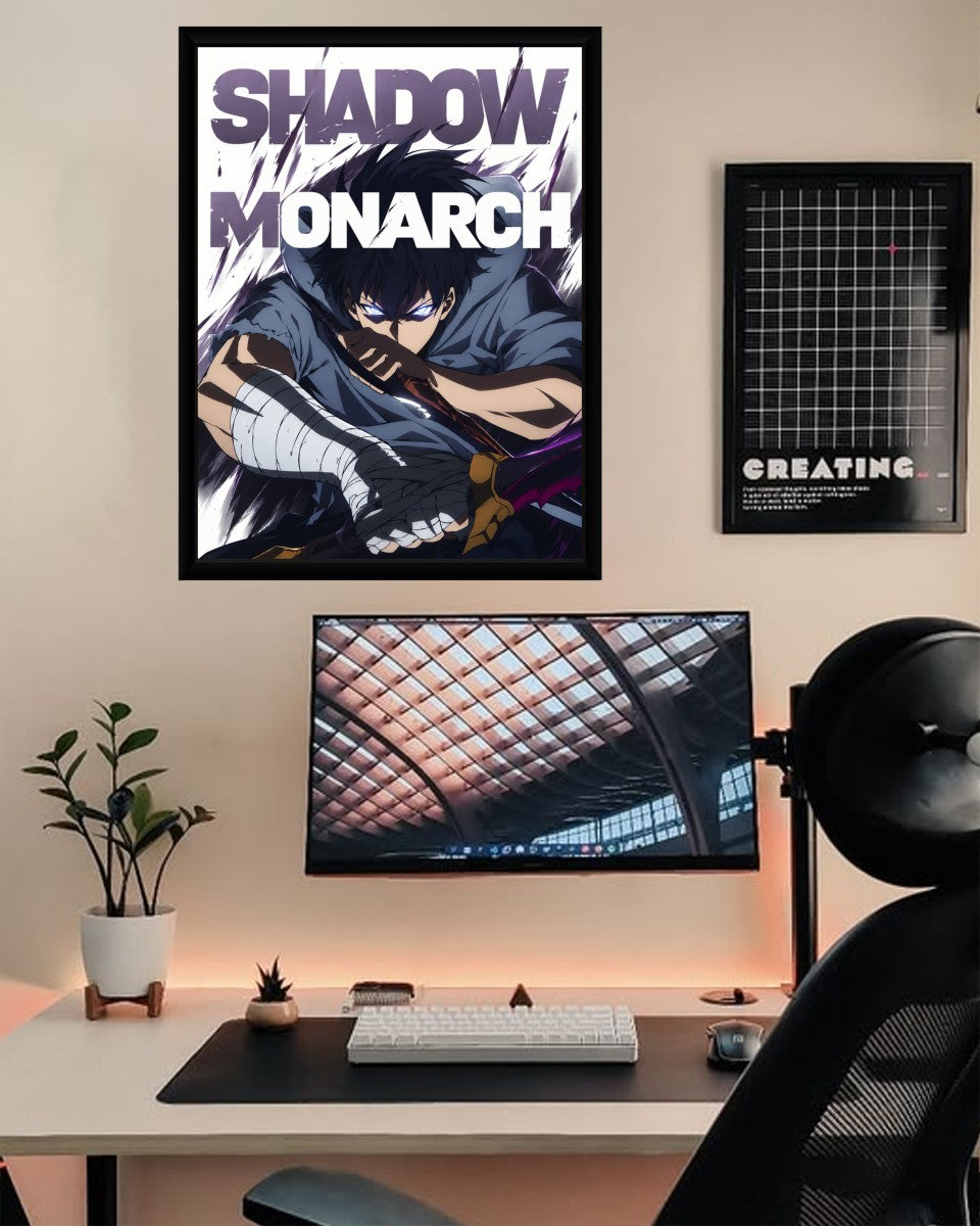 Sun Jinwoo - Shadow Monarch poster featured in a modern space, emphasizing its bold artistic design.